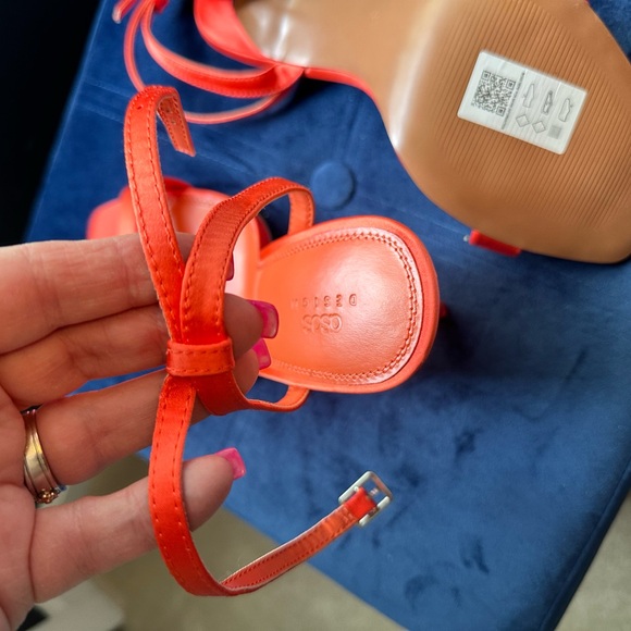 ASOS DESIGN Wide Fit barely there heeled sandals in orange. - Picture 2 of 5